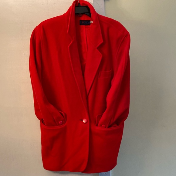 Escada New Virgin Wool Stretch Logo Lined Coat Jacket Beautiful Red Made Germany